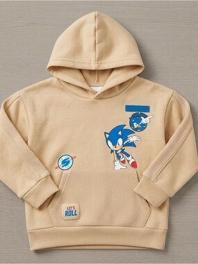 Sonic The Hedgehog Hoodie Youth Size 5 Beige Pullover Licensed SEGA Sweatshirt